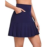 Soneven Tennis Skirts for Women High Waisted 2-in-1 A Line Pleated Athletic Golf Skorts Skirt with Shorts Pockets