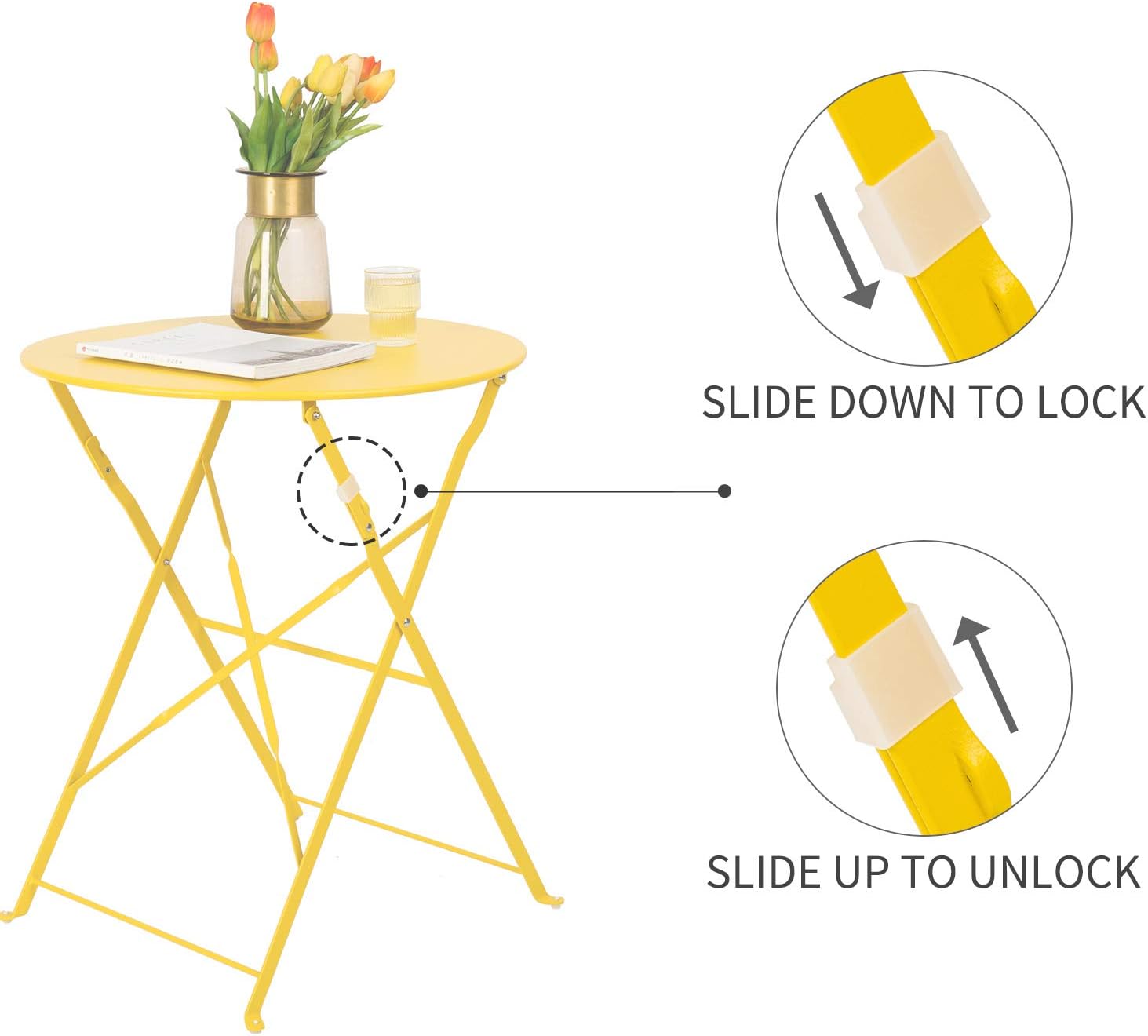 Patio Bistro Set, Outdoor Patio Furniture Sets,3 Piece Patio Set of Foldable Bistro Chairs and Table,Yellow: Garden & Outdoor