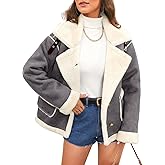 ChiaoLezhee Women's Faux Suede Sherpa Lined Jacket, Oversized Fur Lapel Coat, Winter Warm Outfit Trendy