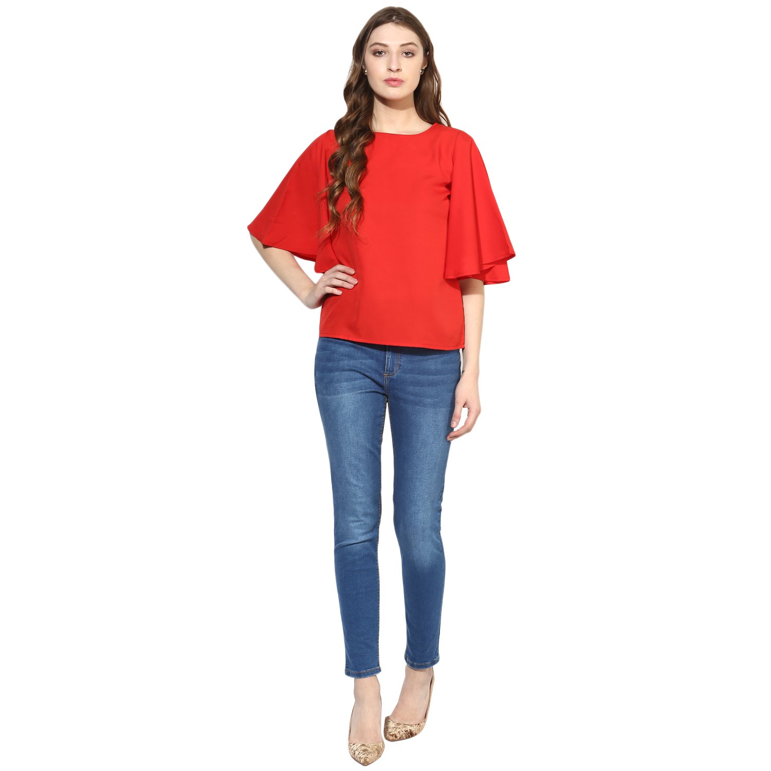 one femme women's solid bell sleeved top
