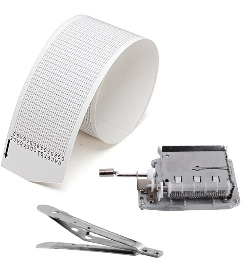 M4MUSIC 30 Note Hand Crank Music Box Movement with Blank Strips and Hole Punch Kit
