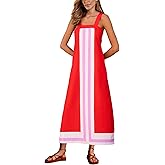 Ailoqing 2026 Women Bohemian Floral Dress Summer Casual Color Block Maxi Beach Overall Dress Coverups