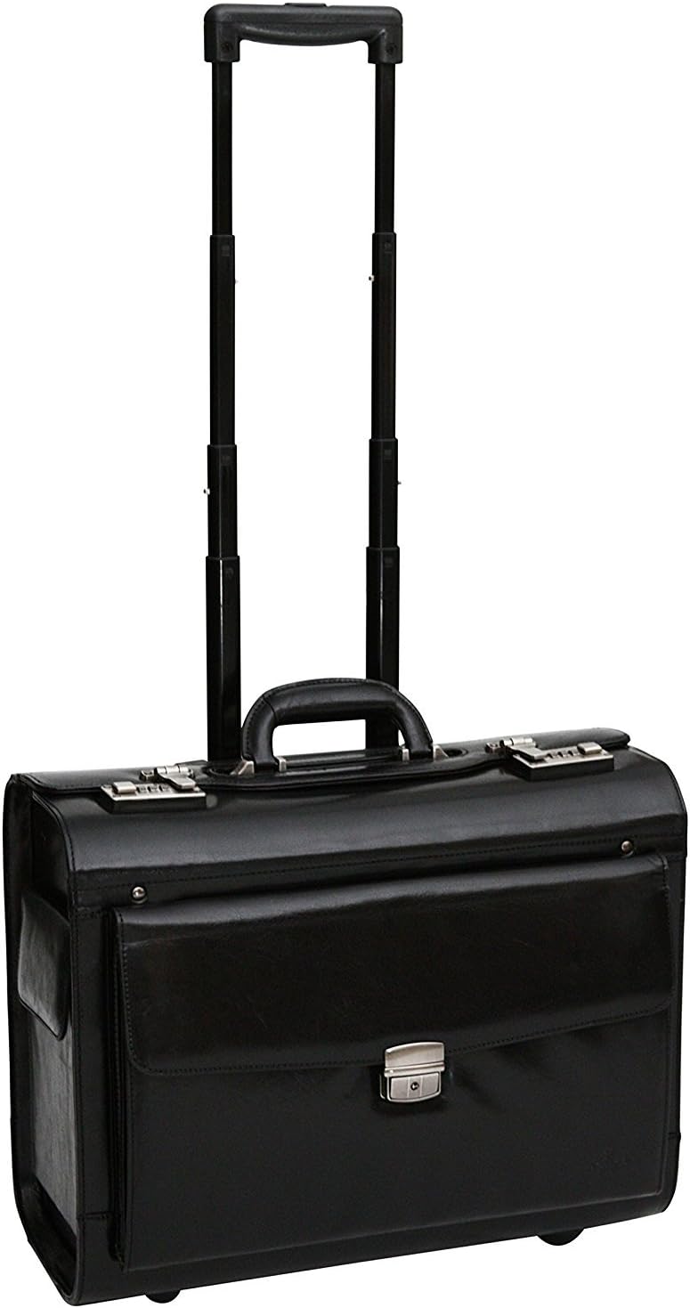 S Babila Top Grain Leather Wheeled Pilot Case Briefcase Flight Cabin Trolley