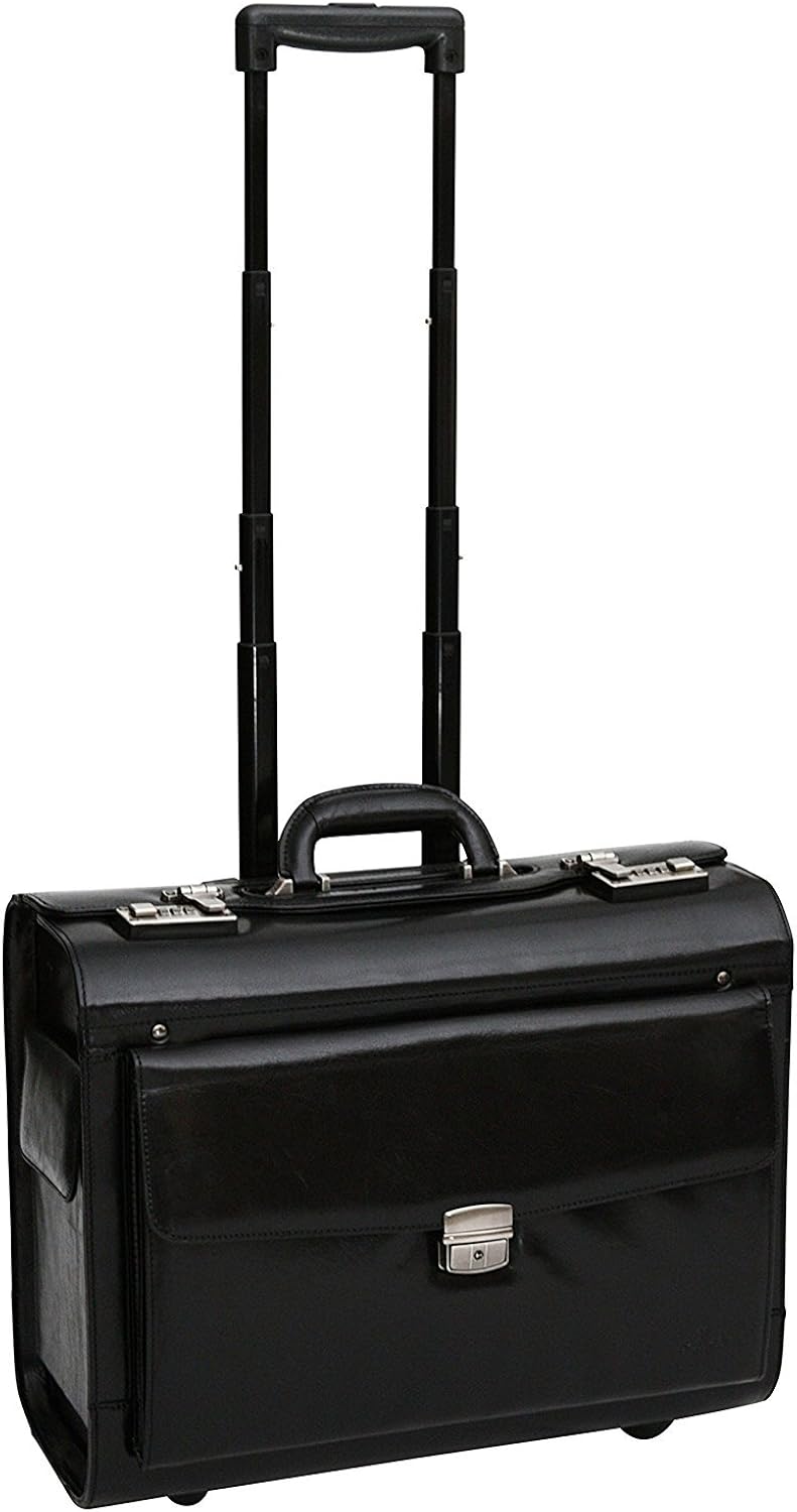 S Babila Top Grain Leather Wheeled Pilot Case Briefcase