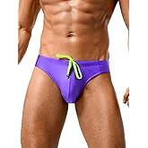 EHSUYAB Mens Swim Briefs Sexy Underwear, Neon Drawstring Bikini Swimwear Pool Party, Micro Thong Swimsuit Beach Tan Through