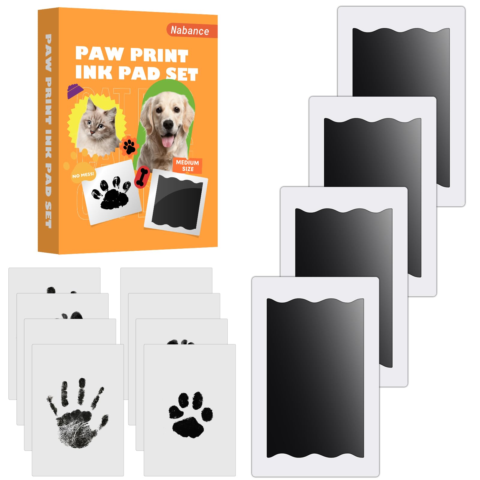 Nabance Paw Print Kit for Dogs & Cats, Safe Dog Paw Print Kit, 4 Inkless Print Pads, 8 Imprint Cards, Pet Paw Stamp Pads, Pawprint Keepsake Kit