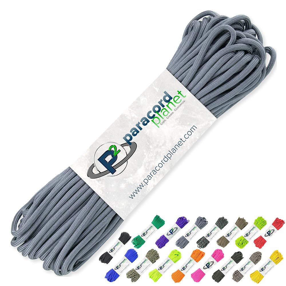 PARACORD PLANET 100 Feet Hanks Parachute 550 Cord Type III 7 Strand Paracord Charcoal Gray