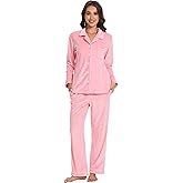 Nutria Womens Fleece Pajamas Set Warm & No Bulky Button Down Long Sleeve Sleepwear Ultra Soft PJs 2 Piece Loungewear D09