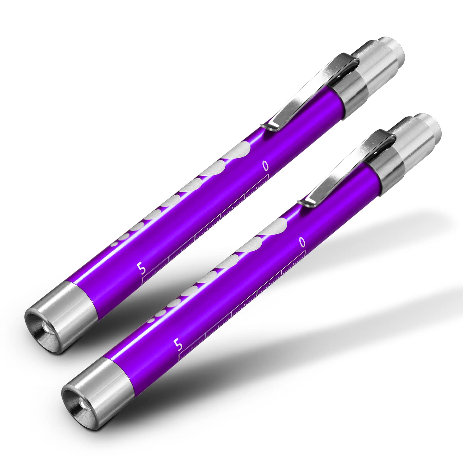 2pc Purple, RE-GEN Aluminium Re-Usable LED Doctors Nurses Pen Light Pupil Gauge Pocket Clip Torch Flashlight