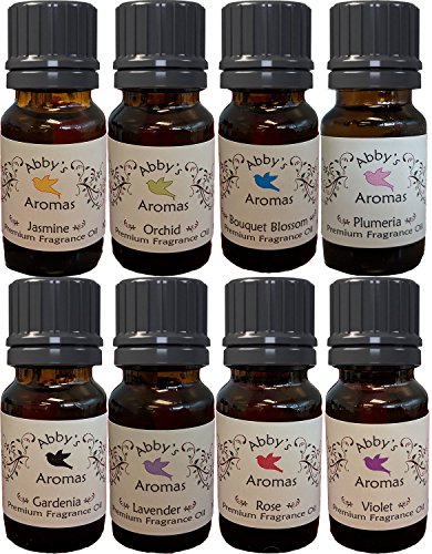 image for Abbys Aromas Premium Floral 10ml Fragrance Oil - 6 + 2 Bonus Scents = 