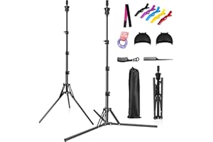 GHWMYD Wig Stand Tripod Mannequin Head Stand Upgrade Foldable Wig Head Stand Tripod for Cosmetology Hairdressing Training Wig Stand with Wig Caps, Comb,Hair Clips,Wig Bands,Hair Ties