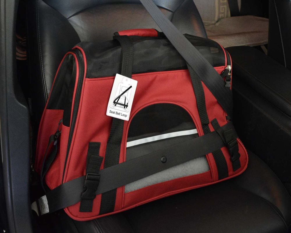 KritterWorld Soft Side Pet Carrier Travel Bag for Small Dogs and Cats Airline Approved | Removable Sherpa Lining Bed, Safety Buckle Zippers, Seat Belt Buckle Included by Black