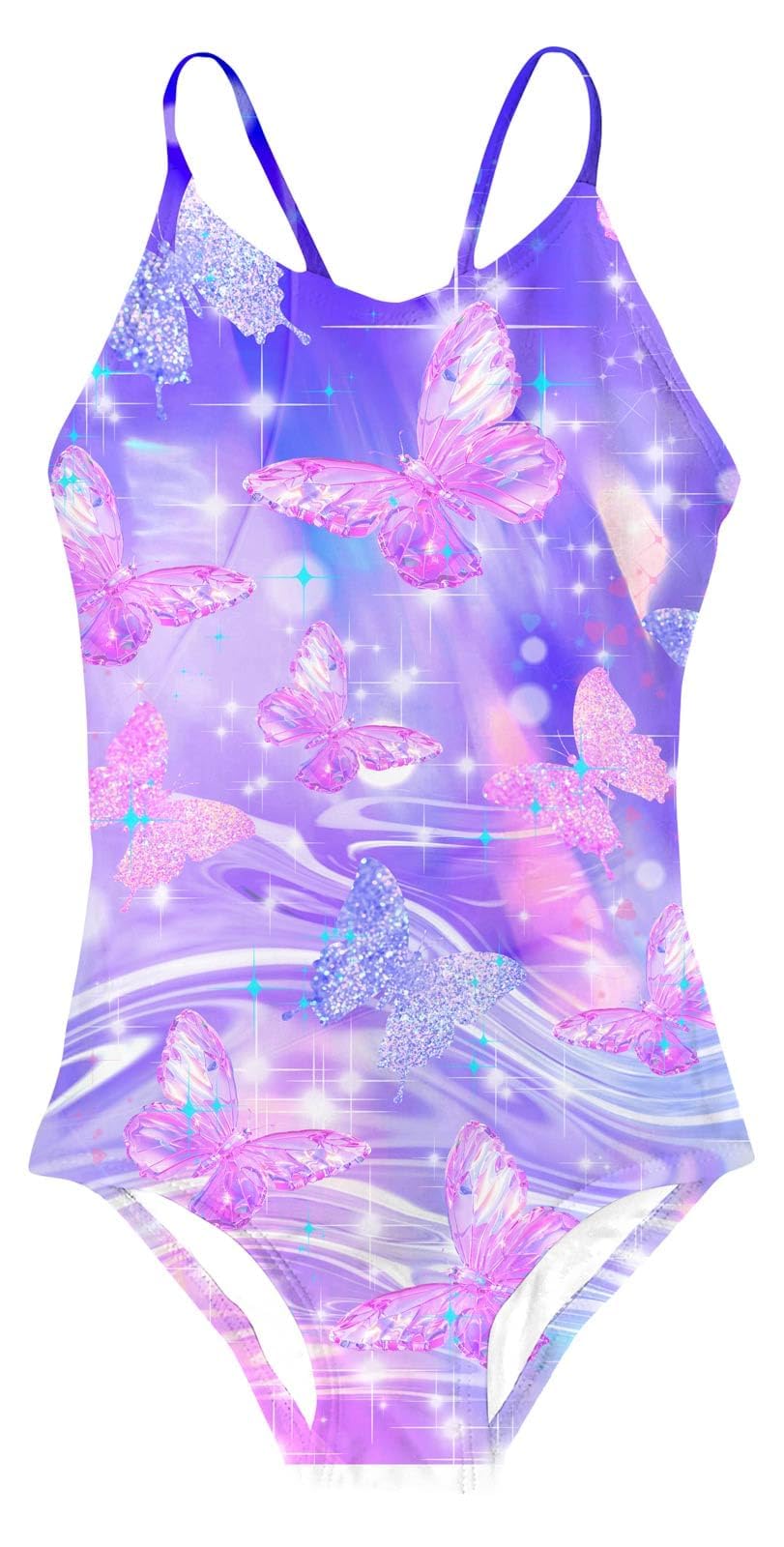 Photo 1 of Idgreatim Bathing Suits for Girls Purple Butterflies Swimsuits Size 5 6T Sparkly Soft One Piece Swimwear
