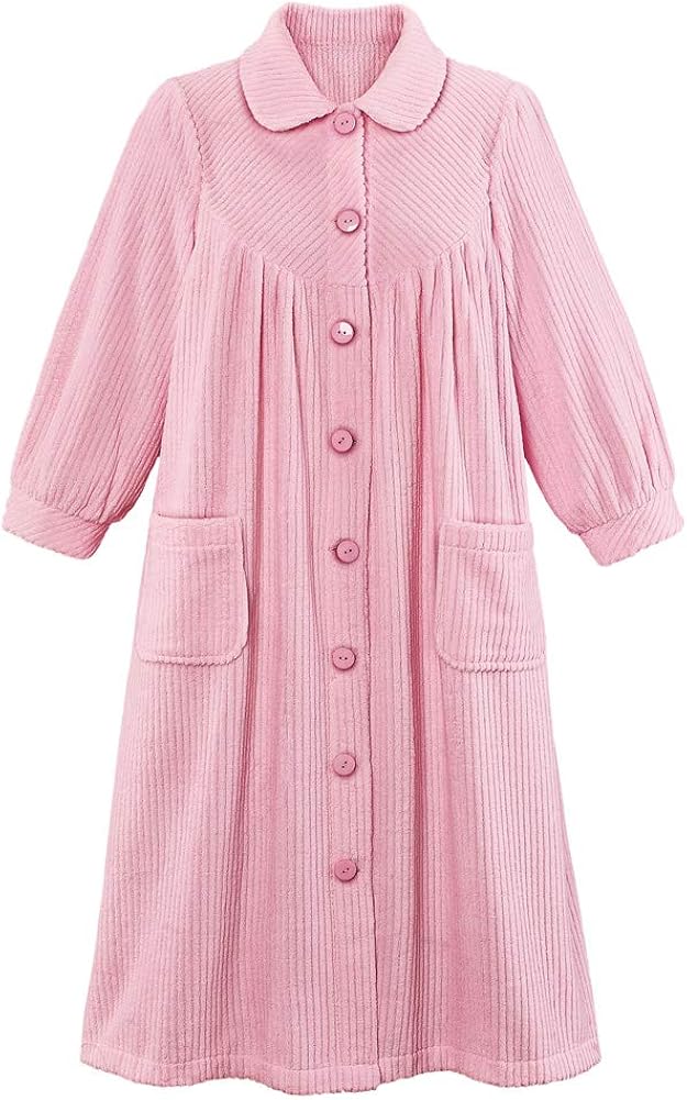 Plush Fleece Button Front Robe with Pockets, Collar at Amazon Women’s