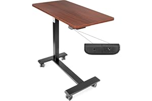 Vaunn Medical Electric Overbed Table Bedside Height Adjustable Table with Wheels (Electric-Powered, Hospital and Home Use) - Brown (Organic Modern)