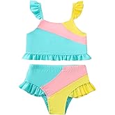 Mioglrie Toddler Baby Swimsuit Girl Summer 2 Piece Girl Bathing Suit 2T-6T Girls Tankini Color Block Bikini Swimwear