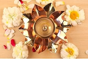 4our Faith Brass Kamal-Shaped Copper Akand Diya: Decorative Lotus Petal Oil Lamp for Puja & Traditional Deepawali Home Decoration Perfect India Gift Item - Big (Pack of 1)