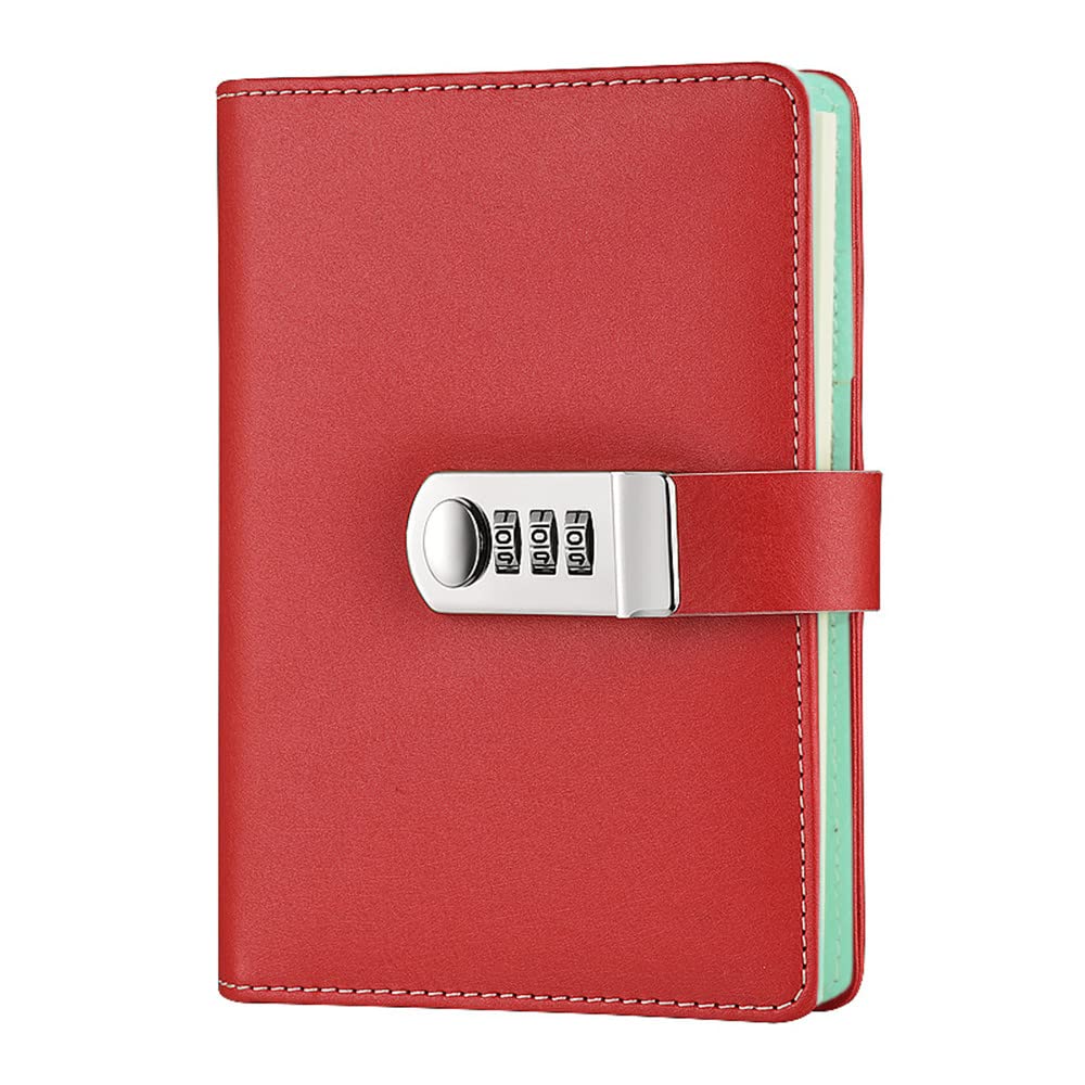 NectaRoy Lock Journal Lockable Refillable Diary, PU Leather Cover Writing Notebook Planner Organizer with Combination Lock, Travel Journal with Lock, Notepad with Pen Holder, Size 185x135mm