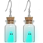 Halloween Ghost Earrings,The Adopt A Ghost In A Bottle Earring,Halloween Tiny Glow-In-The-Dark Spooky Charm Pendant Earrings Christmas Jewelry Gifts for Women's
