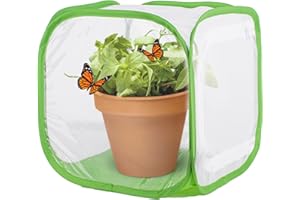 Antoll 12" S Size Green Butterfly Habitat Cage, Monarch Butterfly Habitat, Butterfly Cage for Caterpillars, Flying Insect Mesh Cage, Outdoor Observation Plant, Pop-Up Open Size: 12"x12"x12"
