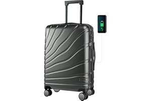 VANKEAN Carry On Luggage with Spinner Wheels & TSA Lock, Expandable Fashionable Hard Shell Suitcase airline approved，20 Inch Carry-On，Dark Grey