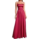 KUTUMAI Satin Maxi Dress Spaghetti Strap Lace Up Long Formal Dresses for Women Wedding Guest Cocktail Evening Prom