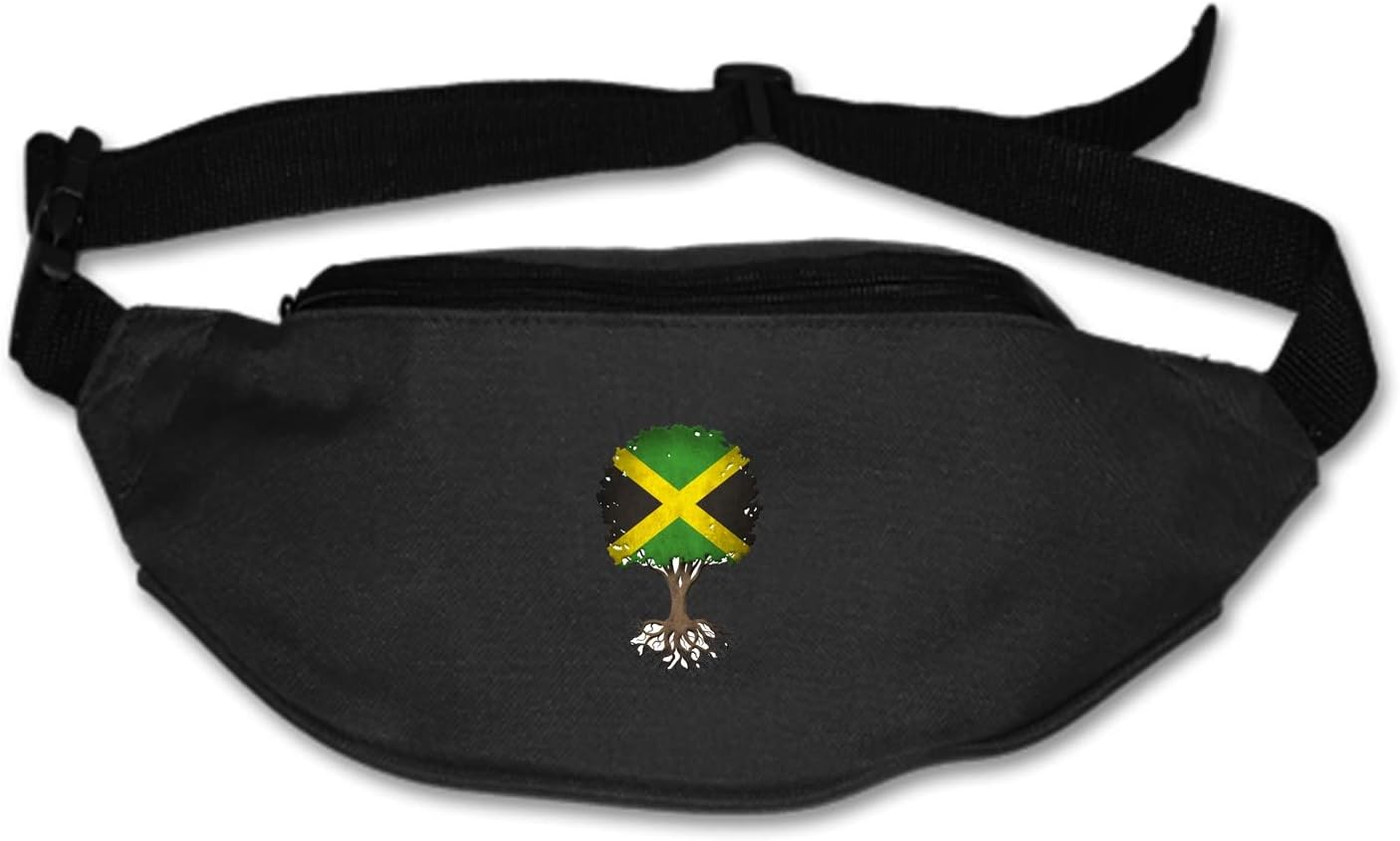 Christopher Macadam Fanny Pack Tree of Life with Jamaican Flag Waist Pack Bag Men Women Waterproof Lightweight Hip Bum Bag Workout Travel Running Hiking Cycling Black