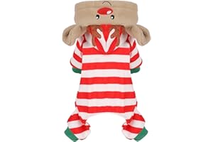 Sebaoyu Dog Christmas Pajamas, Winter Chihuahua Yorkie Red and White Striped Print Pajamas Christmas, Soft Doggy Pjs Pet Clothes Puppy Outfits Jumpsuits, New Year Small Dog Apparel（Red Stripes,S）