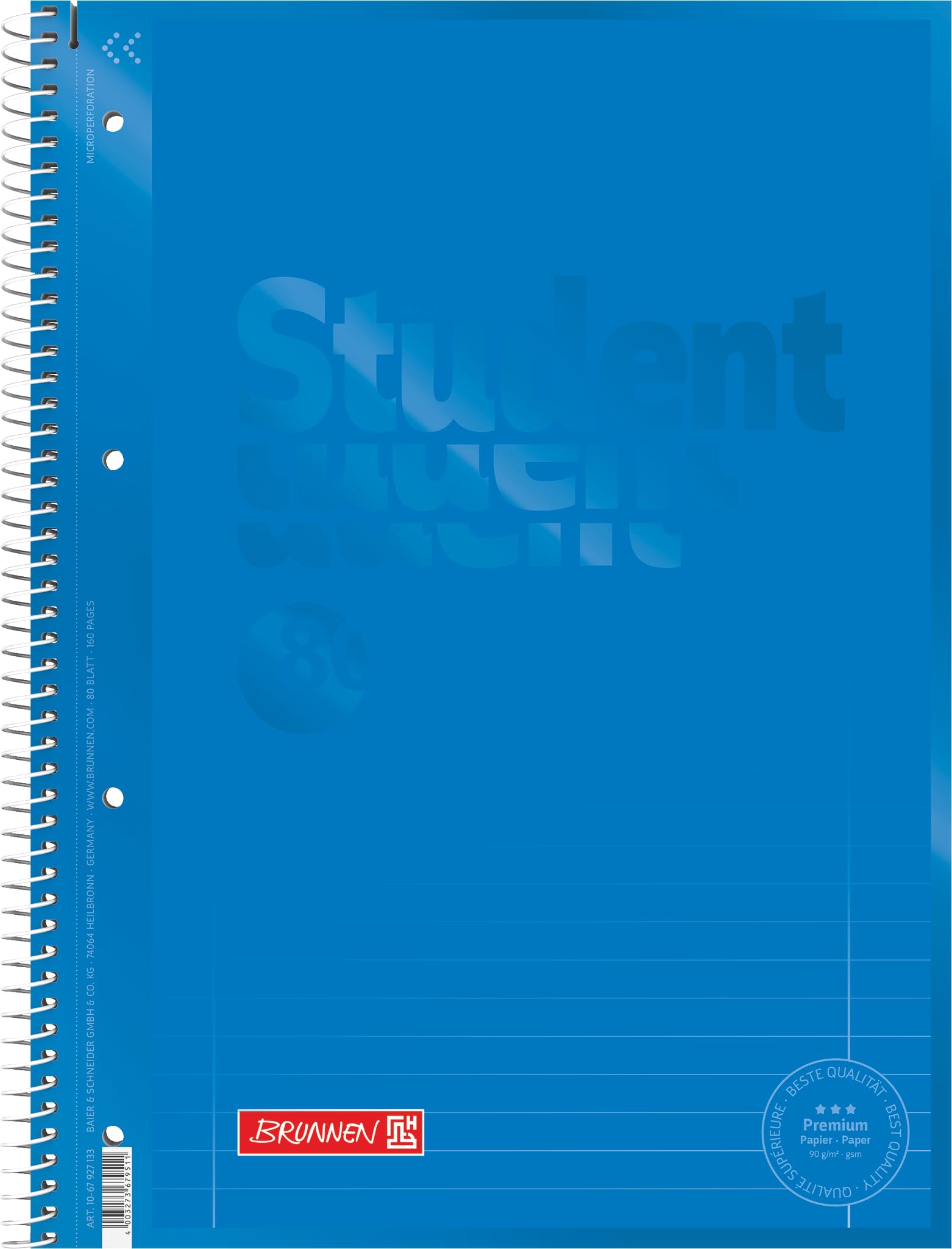 Brunnen 1067927126 Colour Code Student Notepad (A4 Ruled, line Style 27, 90 g/m², 80 Pages) Azure Blue