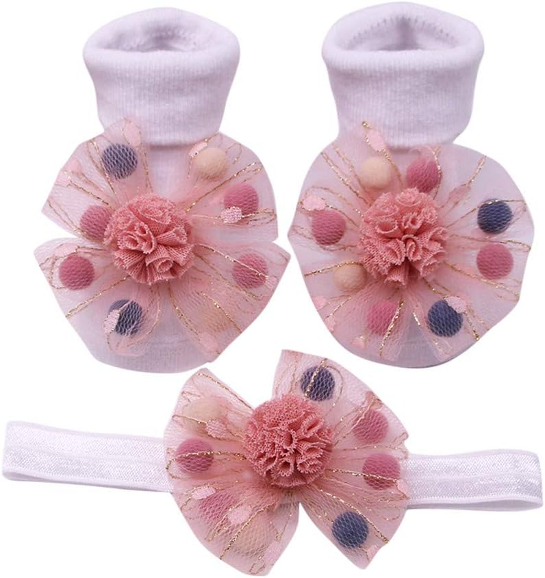 Lomsarsh Baby Infant Socks +1pc Hair Belt Toddler Girls Anti-Slip Socks Applique Socks Baby Lace Applique Hair Band Anti-Skid Socks Terry Socks