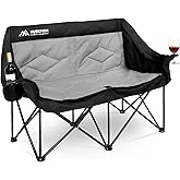 Huskfirm 2 Person Camping Chair Oversized Loveseat Camping Chair Double Camping Chairs for Adults Heavy Duty Camping Couch Black Outdoor Folding Chair Portable Patio Lawn Chair