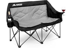 Huskfirm 2 Person Camping Chair Oversized Loveseat Camping Chair Double Camping Chairs for Adults Heavy Duty Camping Couch Black Outdoor Folding Chair Portable Patio Lawn Chair