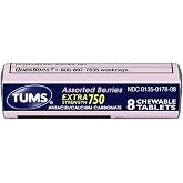 Tums Extra Strength 750 Antacid with Calcium Supplement Calcium Rich Assorted Berries Flavored - 24 Pocket Size Rolls of 8 Chewable Tablets Each Roll (192 Chewable Tablets Total)