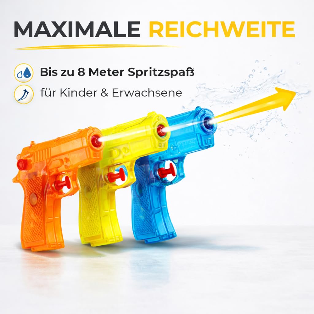3er Wasserpistolen Set - ca. 12 cm mit großer Reichweite Wasserspritzpistole Spritzpistole klein mini für Kinder 7