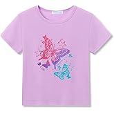 Dvenki Girls’ Graphic Tees - Gymnastics Theme, Roller Skating & Butterfly Shirts Smiling Face Print Casual Top Size 6-18