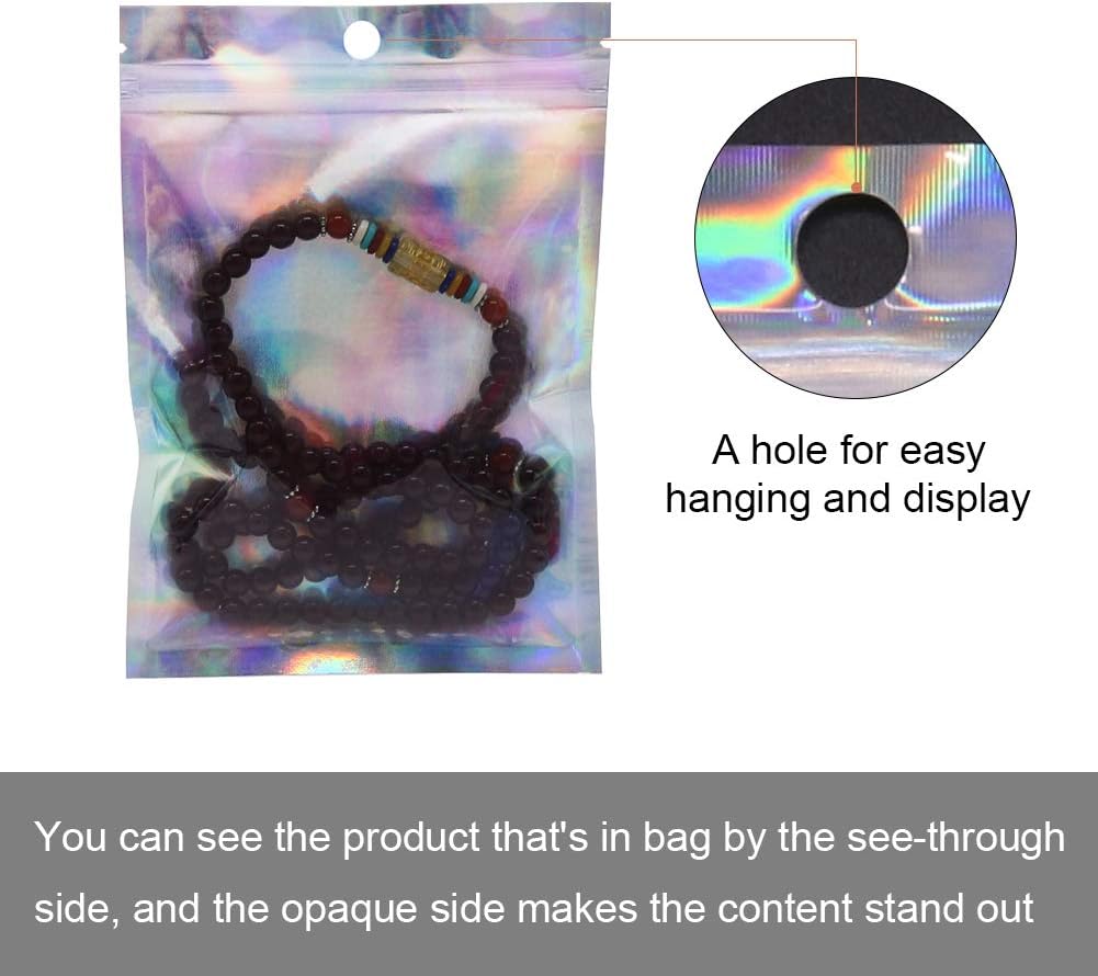 100pcs Holographic Mylar Zip Lock Bags Resealable 10.4 x 14.9 cm - Image 5