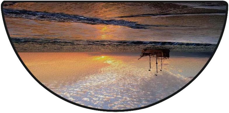 24" x 48" Half Round Door Mat,Pirate Ship Sailing in Waves Fantasy in The Sea Horizon Moon Sky Surreal Scenery Outdoor/Indoor Entry Rug,for Home Kitchen Office Standing Desk Mats,Multicolor