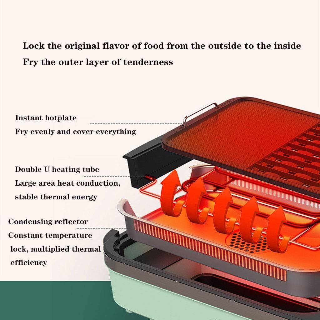 review Portable Electric Grill, Electric Barbecue Grill Indoor Hot Pot Chafing Dish, Large Capacity Household Multifunctional Non-Stick Pan Electric Cooker-1500W