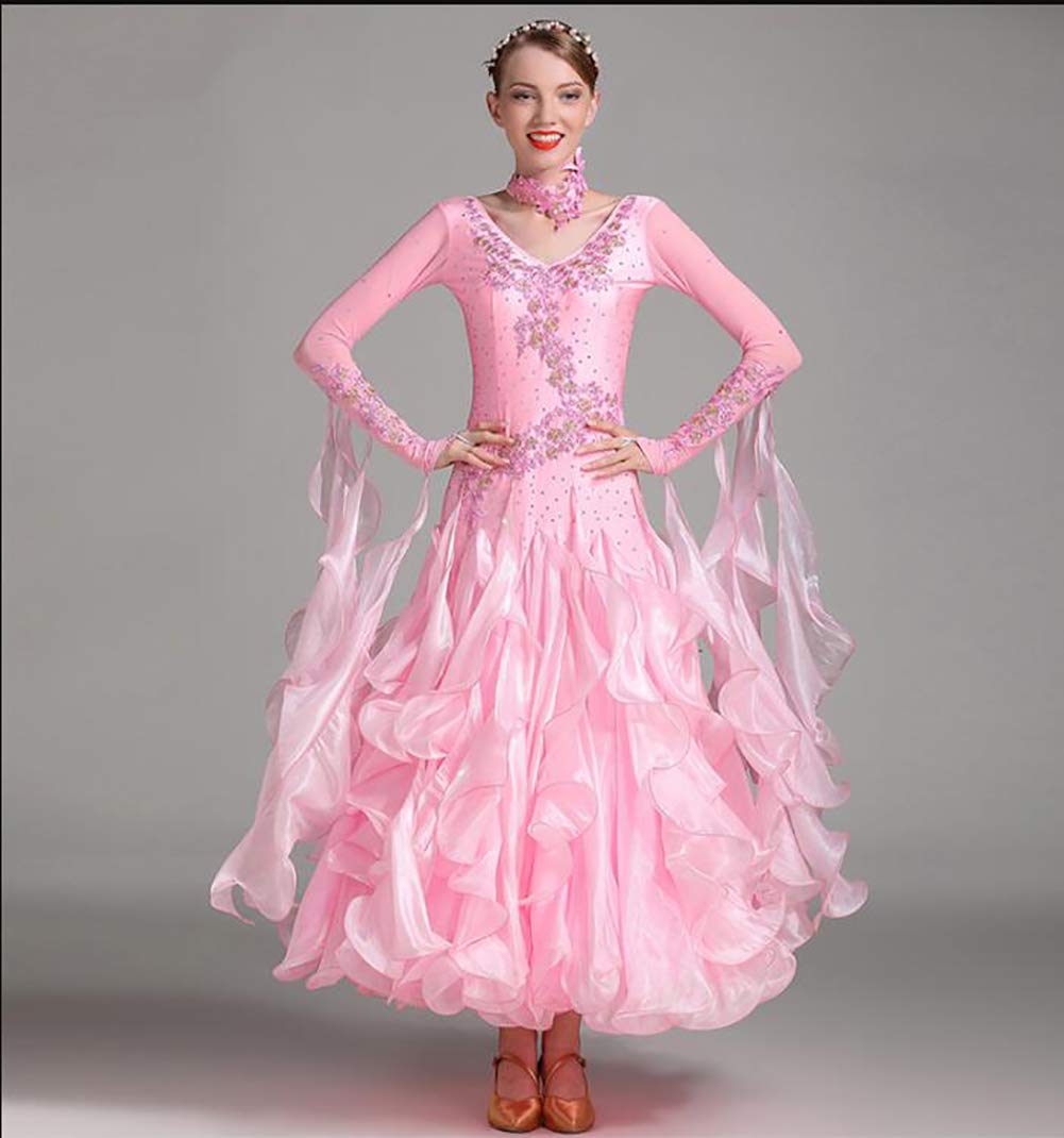 特別訳あり特価 パープル イエロー 白 演出用 スタンダードドレス ワンピース モダンダンス インターナショナルダンス タンゴ服 ワルツ 練習服 競技着 ダンス衣装 大きい裾 ダンスウエア 社交ダンスドレス 社交ダンス衣装 モダンドレス 社交ダンス B07kc8q8y6 Xl ピンク