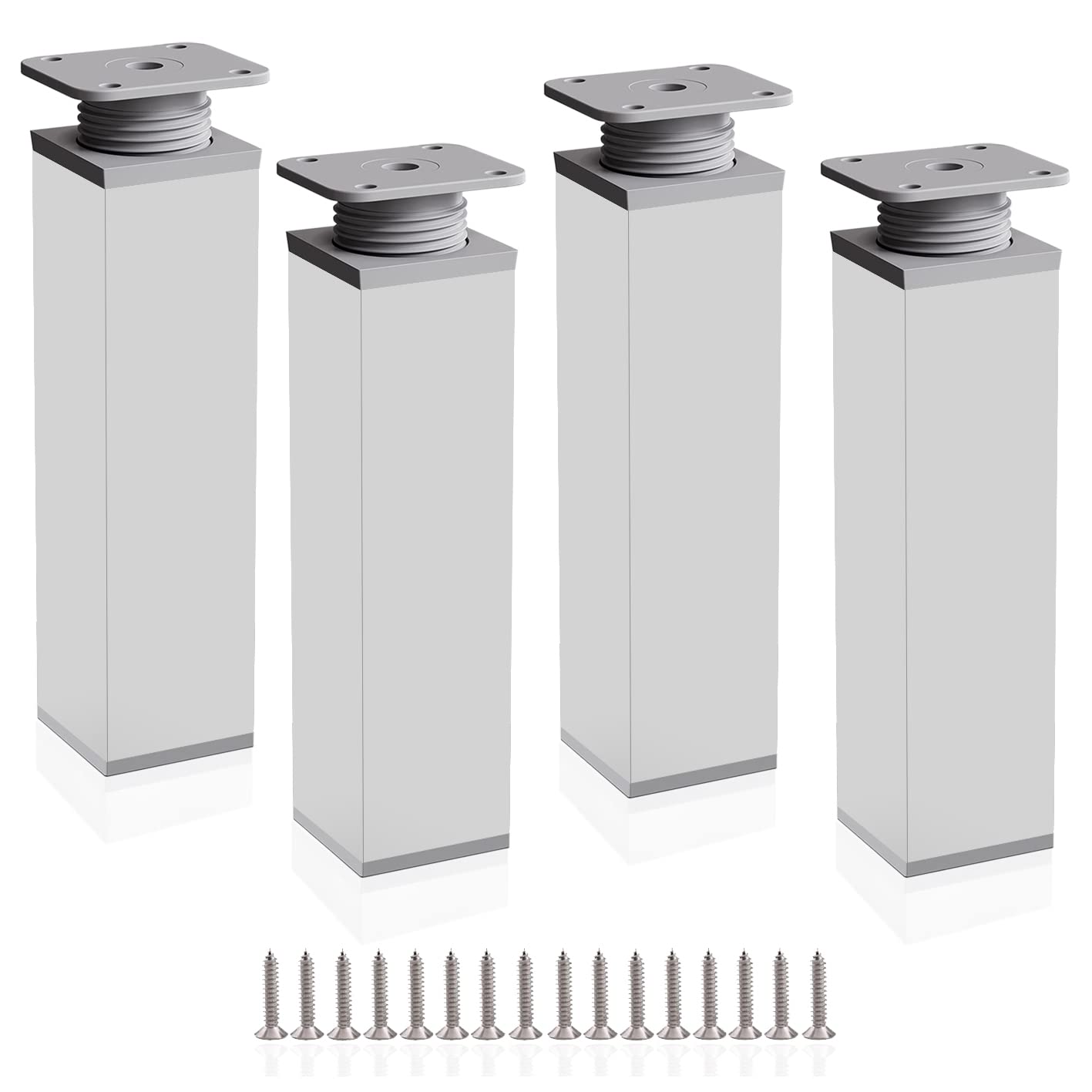 Rusoz Adjustable Cabinet Legs, 4 Pcs Legs for Furniture 200mm Adjustable Height 0-20mm Aluminum Alloy Table Legs for Desk,Sofa and DIY Furniture, Matte Silver