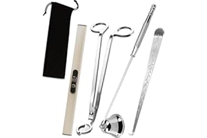 KOAKOMI 4IN1 Candle Accessory Set, Rechargeable LighterCandle Wick Trimmer Cutter, Candle Snuffer & Candle Wick Dipper for Candle Aromatherapy Lover Gift, Stainless Steel Candle Care Kit (Silver)