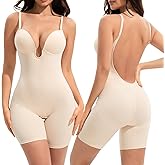 Slimers Backless Shapewear Tummy Control: Low Back Plunge Shapewear Bodysuit - Slimming Built-In Bra Full Body shaper Woman