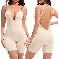 Decorus Backless Plunge Shapewear Bodysuits - Women Low Back Body Shaper :Beige Full Body Tummy Control Built in Bra With Plunge at Women's Clothing store