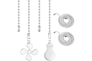 GEEHUA 2 Pcs Metal Fan Light Pull Chains,12“ Fan Pull Chain Pendant Extension Chain with 39" Chain Extender 3mm Dia Beaded Decor Ceiling Fan Bulb Ornaments Cord Extender for Ceiling Fan Lamp(Silver)