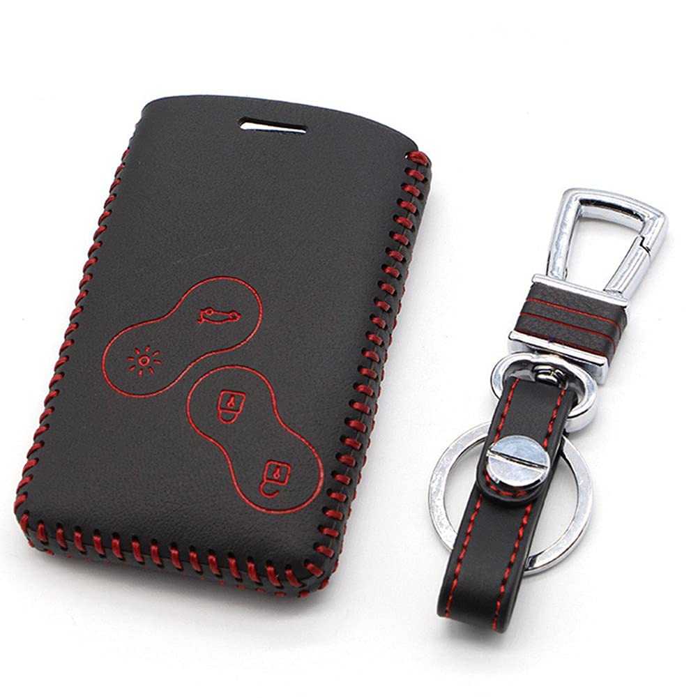 Happyit Leather Car Key Cover Cases Keychain for Renault Clio Scenic Megane Duster Sandero Captur Twingo koleos 4 Buttons Remote Control (Red)