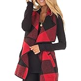 Women Sleeveless Cardigan Coat Lapel Open Front Plaid Vest Women Coat with Pockets