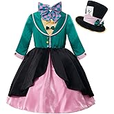 LTAKK Mad Hatter Costume Girls Halloween Kids Mad Hatter Cosplay Full Set for Girl