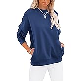 TICTICMIMI Women's Casual Long Sleeve Color Block/Solid Tops Crewneck Sweatshirts Cute Loose Fit Pullover with Pockets