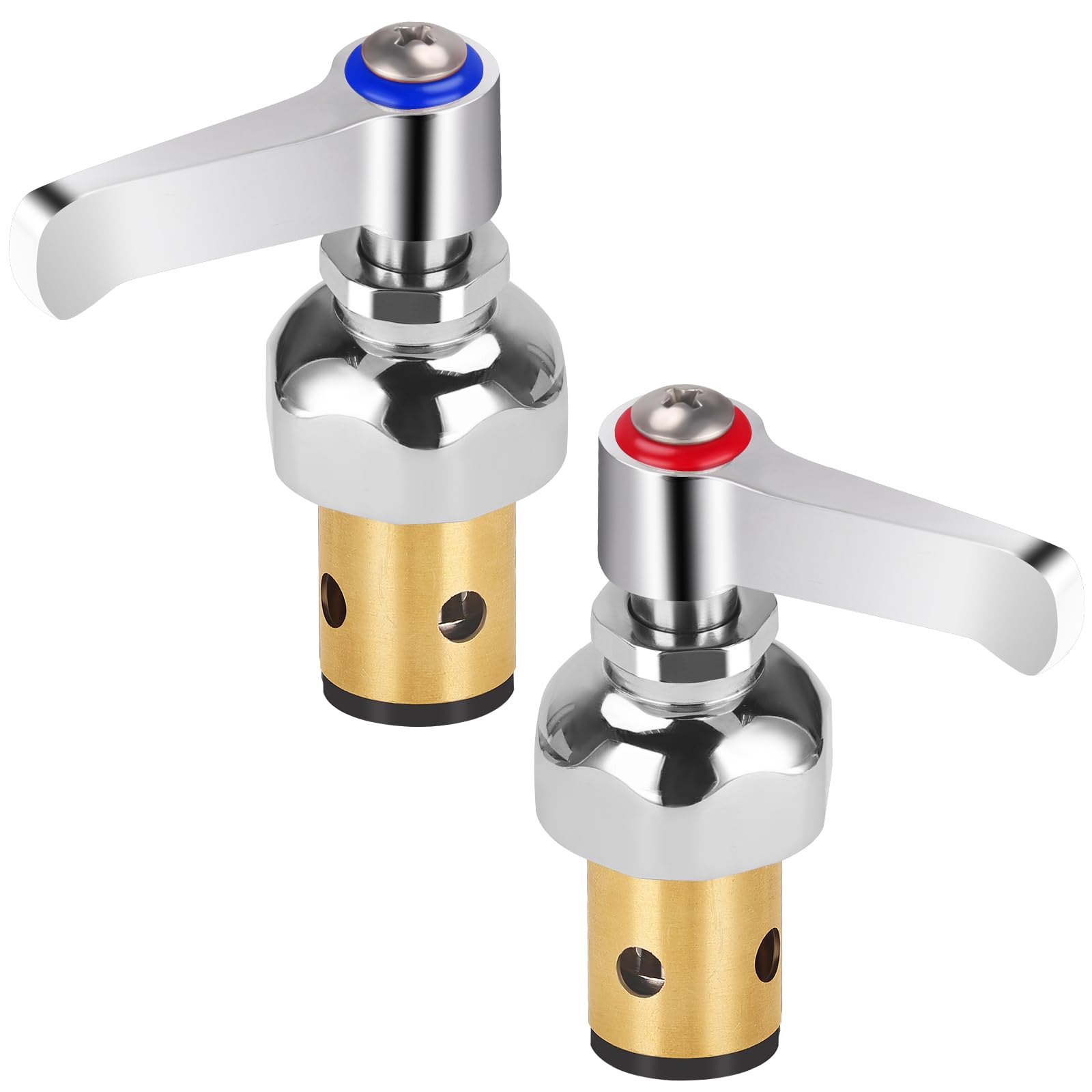 Photo 1 of Hot & Cold Side Spindle Assembly for T&S Brass Faucet Handle Stem Assembly Fit for Eterna Valve Replace 002713-40 002714-40 (1 Pair Red & Blue)