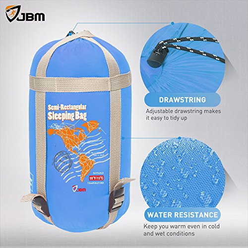 JBM Sleeping Bag with Compact Bag in 4 Seasons Multi Colors Blue Green Insulated Waterproof and Repellent Semi Rectangular Printed Pattern (Blue, 15℃/60℉) - Thumbnail 3